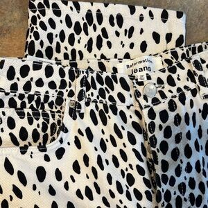 Reformation Black and White Spotted Straight Leg Jeans